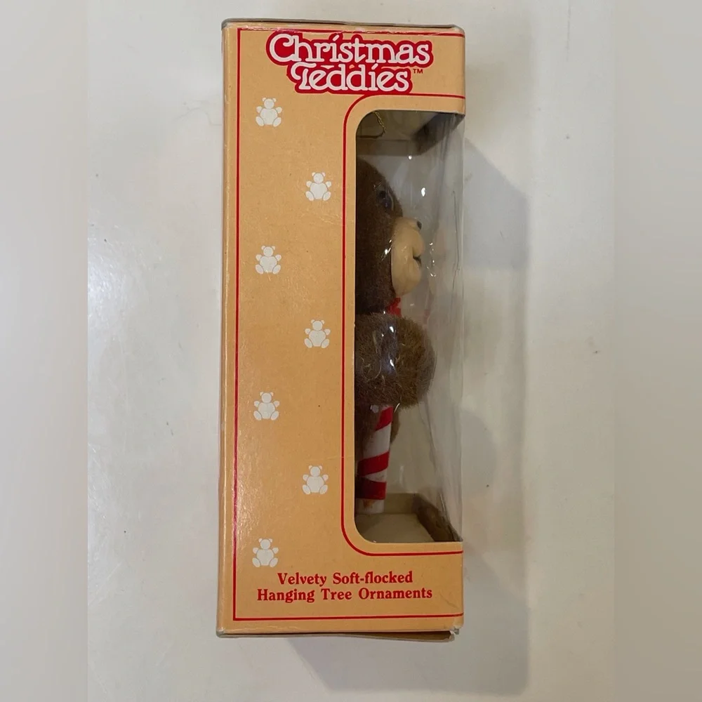 Jasco NWOT Vintage Flocked Christmas Teddies Bear Hanging‎ Tree Ornament